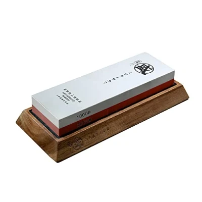 Image of MITSUMOTO SAKARI Japanese Whetstone, Professional Kitchen 1000/3000 Grit Knife Sharpeners, Anti Slip Seat Sharpener Sharpening Stones