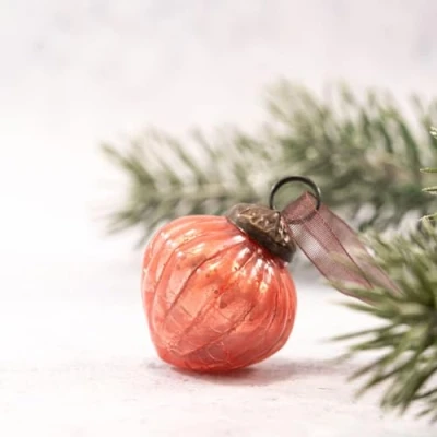 Image of Aurora Christmas Set of 6 Glass Lantern Baubles, Peach, 1&quot;