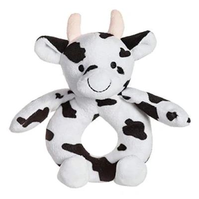 Image of Apricot Lamb Baby Cow Soft Ring Rattle Toy, Hold and Shake Toy with Sound,Plush Stuffed Animal for Newborn Infant Babies Over 0 Months (Cow, 6 Inches)
