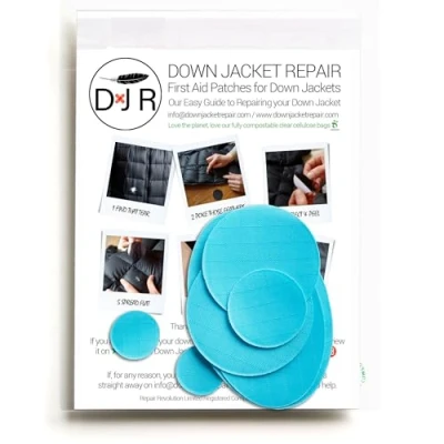 Image of DOWN JACKET REPAIR PATCHES: Easy to Use, Pre Cut, Self Adhesive, Waterproof, Tear Resistant Ripstop Nylon Fabric for Repairing Clothing, Sleeping Bags, Tents, Outdoor Gear Turquoise
