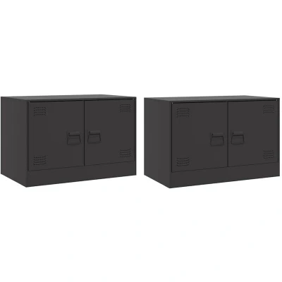 Image of vidaXL TV Cabinets 2pcs Black 67x39x44 cm Steel