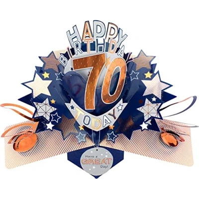 Image of Happy 70th Birthday 70 Today Pop Up Greeting Card Love Kate&#039;s Cards Him POP204MC70
