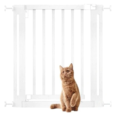 Image of Bettacare Wooden Elegance Dog Gate, White, 71cm 79cm, Pressure Fit Safety Gate for Puppy, and Pet, Stylish Design Easy Installation