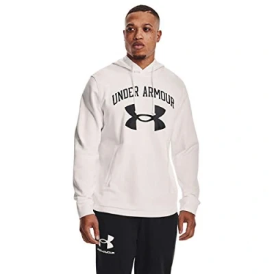 Image of Under Armour Rival Terry Big Logo Mens White Hoodie Size Medium