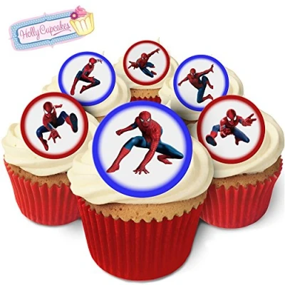 Image of 24 Fabulous Edible Wafer Cake Toppers: Spiderman