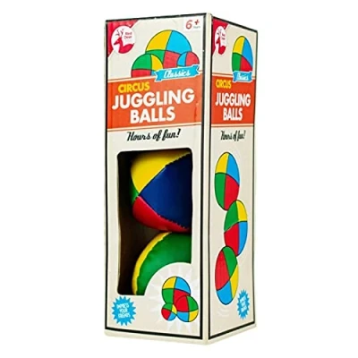 Image of Cathys Candy Cart Set Of 3 Retro Traditional Classic Juggling Balls Multi Coloured Clown &amp; Circus Style In Gift Box, Ideal Secret Santa, Present, stocking Filler, Birthday Gift, Party Games.