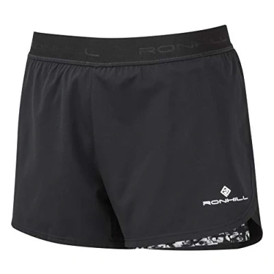 Image of Ronhill Wmn&#039;s Life Twin Short,Black/Mono Mushroom,14