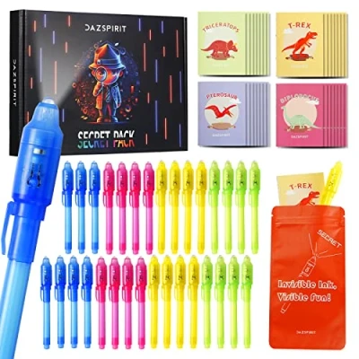 Image of DazSpirit 32 packs Invisible Ink Pens and Notebooks Dinosaur Theme, UV Light Spy Party Bag Fillers for Boys Girls, Magic Secret Message Detective Parties, Treasure Hunt