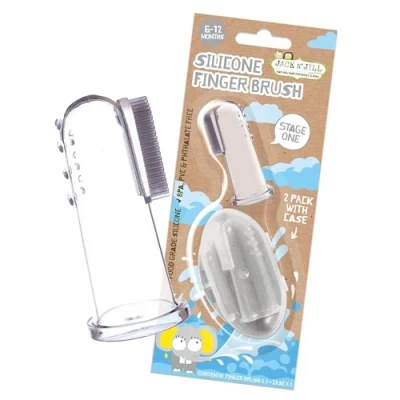 Image of Jack N&#039; Jill Silicone Finger Toothbrush Baby for 6 to 12 Months, Oral Cleaner, Travel Size 2 Brushes Plus 1 Case