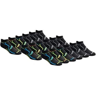 Image of Saucony Men&#039;s Multi pack Bolt Performance Comfort Fit No show Running Socks, Black (18 Pairs), L UK