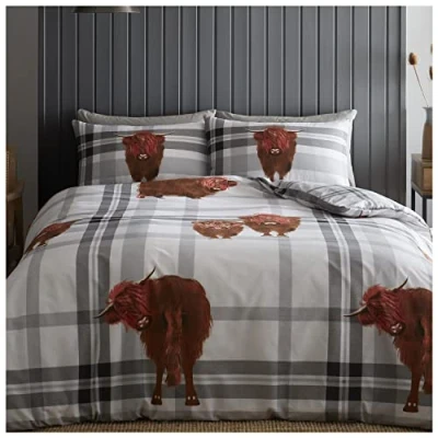 Image of GC GAVENO CAVAILIA Striped Duvet Cover Sets, Reversible Tartan Bedding Double Bed Set, 3PCs Washable Covers, Grey