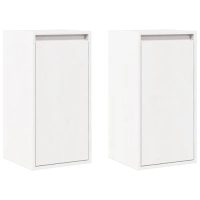 Image of vidaXL 2x Solid Wood Pine Wall Cabinets Home Indoor Living Room Wooden Storage Mounted Floating Shelf Unit Sideboard Cabinet Furniture White