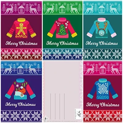 Image of Edition Colibri 15 Funny Christmas postcards with ugly sweaters/pack different designs x 3 pcs. each = in Retro/Vintage Style (11057 61)