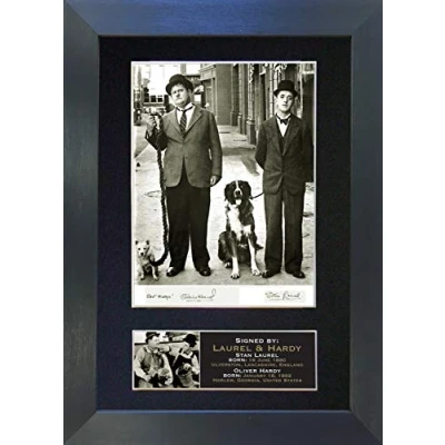 Image of LAUREL AND HARDY No1 Signed Autograph Mounted Photo Reproduction PRINT A4 Rare Perfect Birthday (297 x 210mm) #19 (Black Frame)