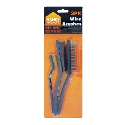 Image of Pack of 3 Wire Brush Cleaning Brushes 1 x Brass Steel Plastic Nylon