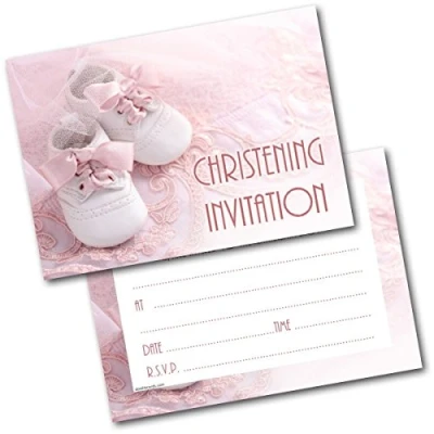 Image of Doodlecards Christening Invites Baby Shoes Girl Invitations Pack of 20 Postcards and Envelopes