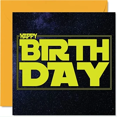 Image of Galactic Birthday Cards for Men &amp; Women May The Be With You Retro Happy Card Mum Dad Sister Brother Daughter Uncle Auntie Nan Grandad 145mm x Bday Greeting