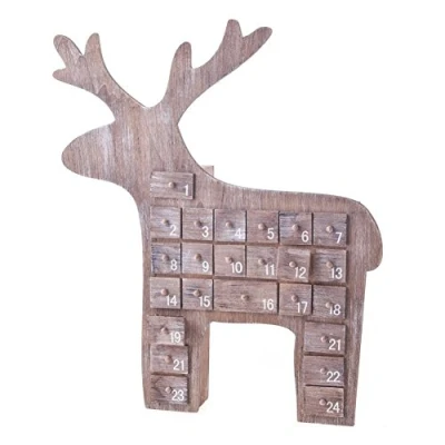 Image of Gisela Graham Christmas Wooden Reindeer Advent Calendar With Drawers