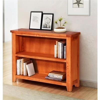 Image of Hallowood Furniture Cotswold Oak Wide &amp; Low Bookcase with Shelf, Solid Wooden Book Case Unit in Medium Oak, Cube Storage Unit, Shelving for Home Office
