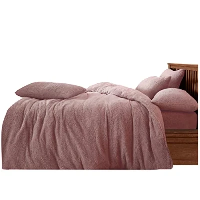 Image of GC GAVENO CAVAILIA Teddy Fleece Duvet Cover, Cosy Warm Bedding Single, Cuddle &amp; Fluffy Quilt Set, Pink