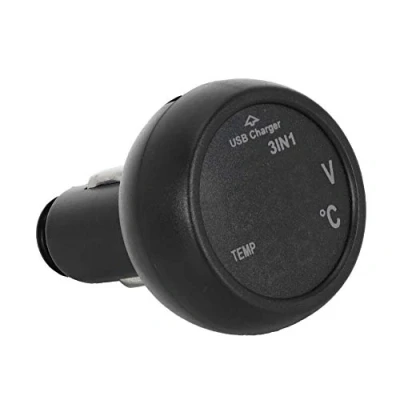 Image of Tbest Car Voltmeter,3 in 1 Multifunctional Auto 12V/24V Digital LED Voltmeter Termometer USB Charger