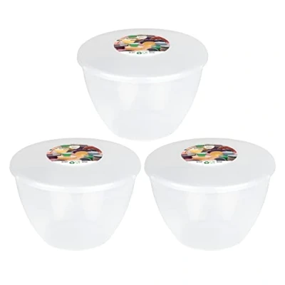 Image of Just Pudding Basins Clear 1.5 Pint, 850ml Basin (3 Pack) Food Safe Plastic Bowls and Lids for Steam Cooking