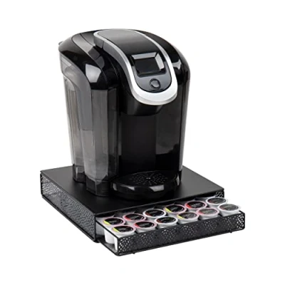 Image of Mind Reader Network Collection, Single Serve Coffee Pod Drawer, 36 Capacity, Machine Base, Solid Metal Top with Decorative Mesh 9.5&quot;L x 12.25&quot;W 2.5&quot;H, Black