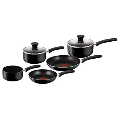 Image of Tefal B470S544 Delight 5 Piece Non Stick Pan Set (14 cm Milk, 16/18 Saucepans with Lids, 20/24 Frypan), Black