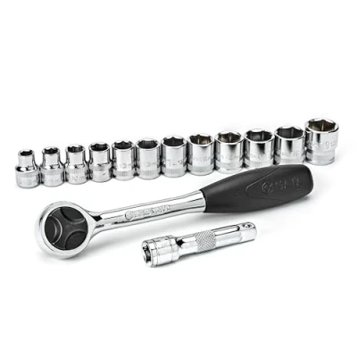Image of SATA ST09523 14 Piece 1/2 Inch Drive 6 Point Socket Set with 60 Tooth Round Head Ratchet