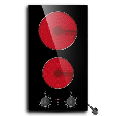 Image of STARCHARTS Ceramic Hob, Build in Electric cooktops (2 zones Black Glass with Knob)