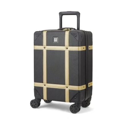 Image of Infinity Leather Black Gold Cabin Suitcase 55 x 35 22 cm Lightweight Hard Shell Luggage Suitable for Easyjet, Ryaniar, Jet 2 Paid Carry on