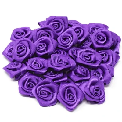 Image of Purple 25mm Satin Ribbon Rose Flowers Decorative Craft (10)