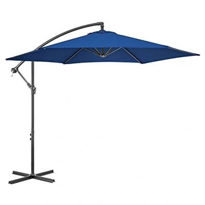 Image of Christow Large Banana Parasol 3m Over Hanging Cantilever Umbrella UV Protective With Crank Handle (Navy Blue Polyester Canopy)