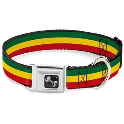 Image of Buckle Down Seatbelt Dog Collar Rasta 1&quot; Wide Fits 15 26&quot; Neck Large