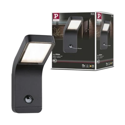 Image of Paulmann 94745 LED outdoor wall luminaire Kulma motion sensor seawater resistant IP44 90x174mm 3000K 7.5W 500lm 230V anthracite aluminium warm white