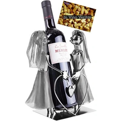 Image of BRUBAKER Wine Bottle Holder Lesbian Wedding Couple Metal Stand Rack with Gift Card