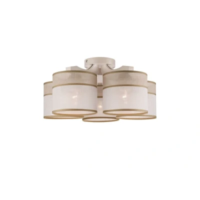 Image of Andrea Multi Arm Semi Flush Ceiling Light, Fabric Shades, White Beech, 5x E27