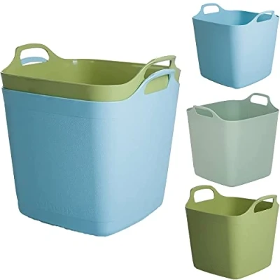 Image of MUSAN Large Square Flexi Tubs Flexible Handles Storage Container Bucket Heavy Duty Hardwearing Plastic Tub Lightweight Laundry Home Garden Multi Purpose Indoor &amp; Outdoor Sturdy (40L)