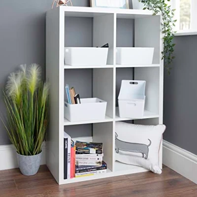 Image of Wham 5x Plastic Studio Basket 4.02 Rectangular Home &amp; Office Storage Basket, 25 x 17 11cm, 3.9L (Ice White)