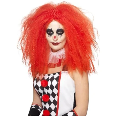 Image of Smiffys Clown Wig, Red Crimped, Circus Fancy Dress, Dress Up Wigs