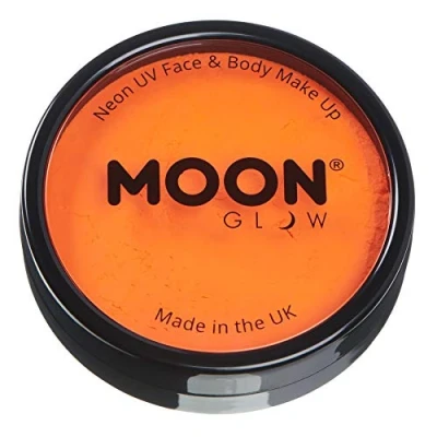 Image of Pro Intense Neon UV Face &amp; Body Paint Cake Pots by Moon Glow Orange Professional Water Based Makeup for Adults, Kids 36g