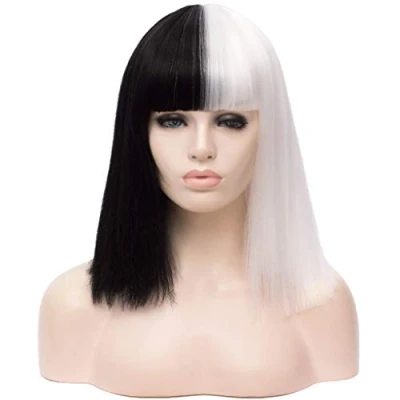 Image of ATAYOU® Women&#039;s Grade Short Black White Cosplay Halloween Wig Half and