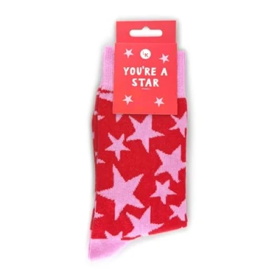 Image of Snazzy Socks You&#039;re A Star Red &amp; Pink Ladies Size 4 7 Novelty Sock Gift LKSOCK008