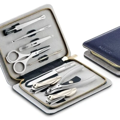 Image of MR.GREEN Innate Luxury Manicure Set Surgical Grade Scissors Stainless Nail Clipper Kit Full Grain Cow Leather Package Pedicure (9 in 1 Set)