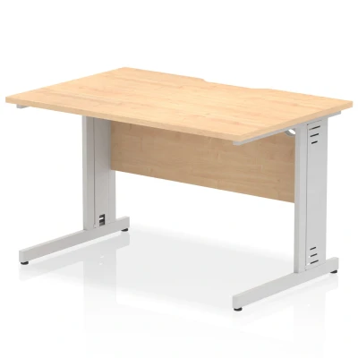 Image of Impulse 1200 x 800mm Scalloped Edge Straight Office Desk Maple Top Silver Cable Managed Leg