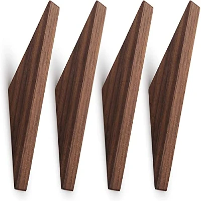 Image of Gmjay 4 Pcs Wooden Coat Hooks, Wall Mounted Single Wood Hook Rack Hanger, for Clothes Hat Towel Home Handmade Craft