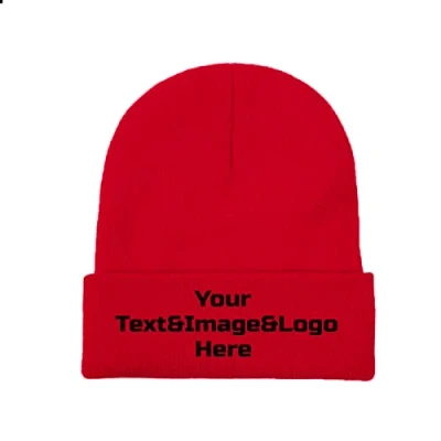 Image of Customized Hat Slouch Red Beanie Your Text&amp;Image&amp;Logo Here Warm Knit Skull Cap