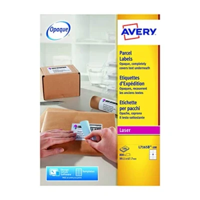 Image of Avery L7165B Printable, Customisable Parcel Labels, Laser Printers, 8 Labels Per A4 Sheet, 800 BlockOut