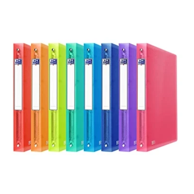 Image of Oxford, 4 Ring Binder A4 Translucent Plastic Cover, Spine 40 mm, Pack of 10, Assorted Colours