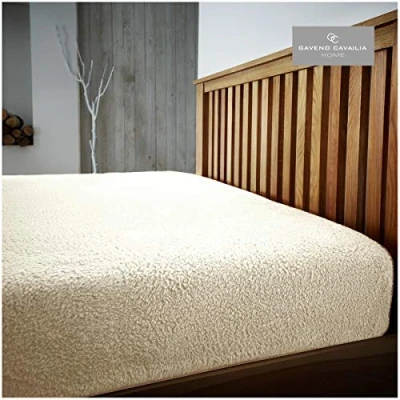 Image of Gaveno Cavailia Luxury Teddy Plain Fitted, Easy Care Soft Linen Thermal Warm Fluffy Bed Sheet, Double size, Cream, Polyester